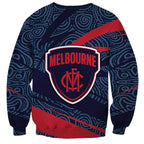 Melbourne Demons Australian Football Sweatshirt Devil Mascot With Indigenous Pattern Art