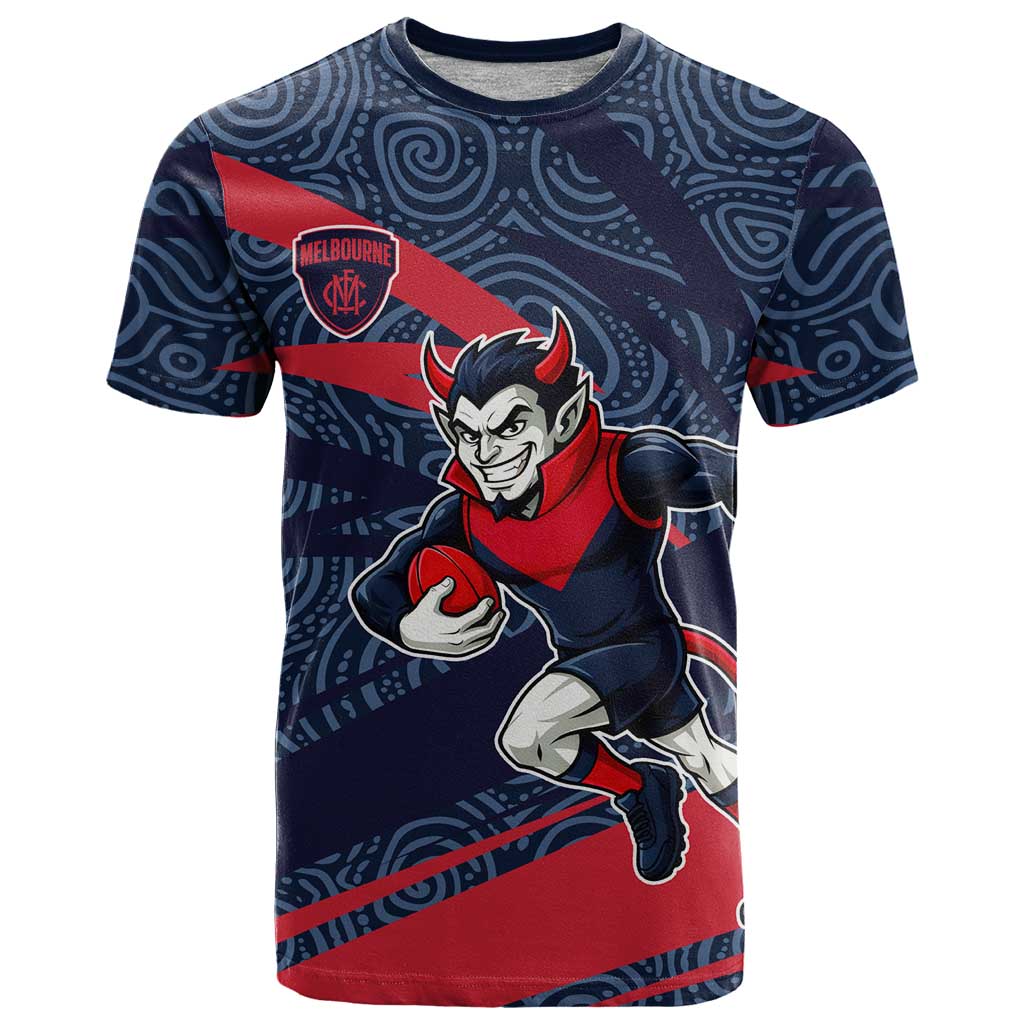 Melbourne Demons Australian Football T Shirt Devil Mascot With Indigenous Pattern Art