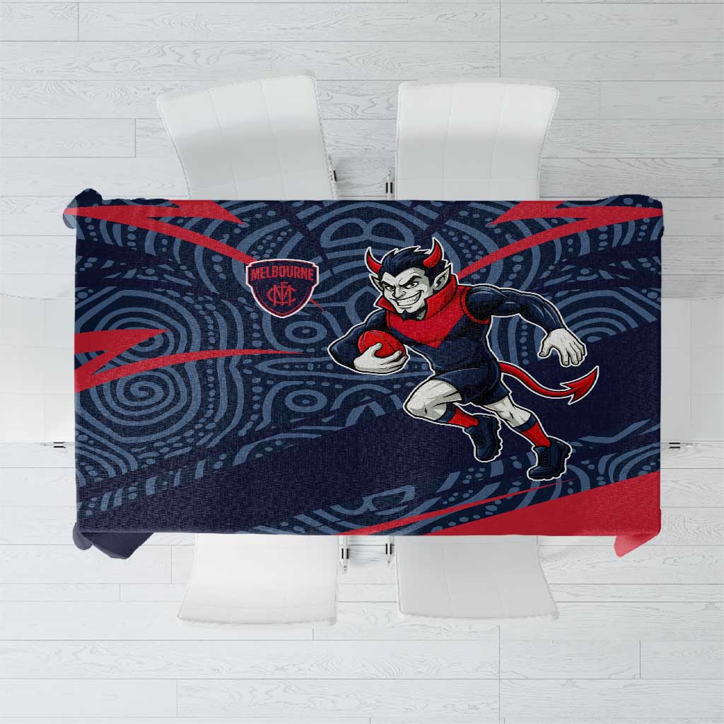 Melbourne Demons Australian Football Tablecloth Devil Mascot With Indigenous Pattern Art