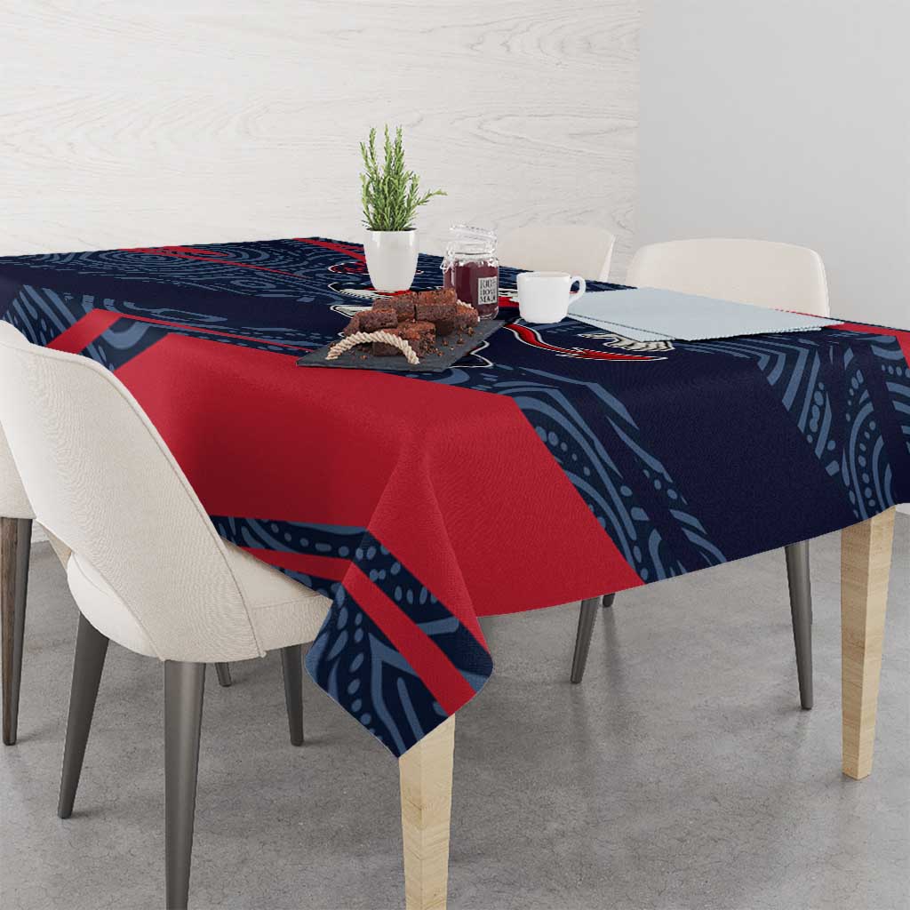 Melbourne Demons Australian Football Tablecloth Devil Mascot With Indigenous Pattern Art