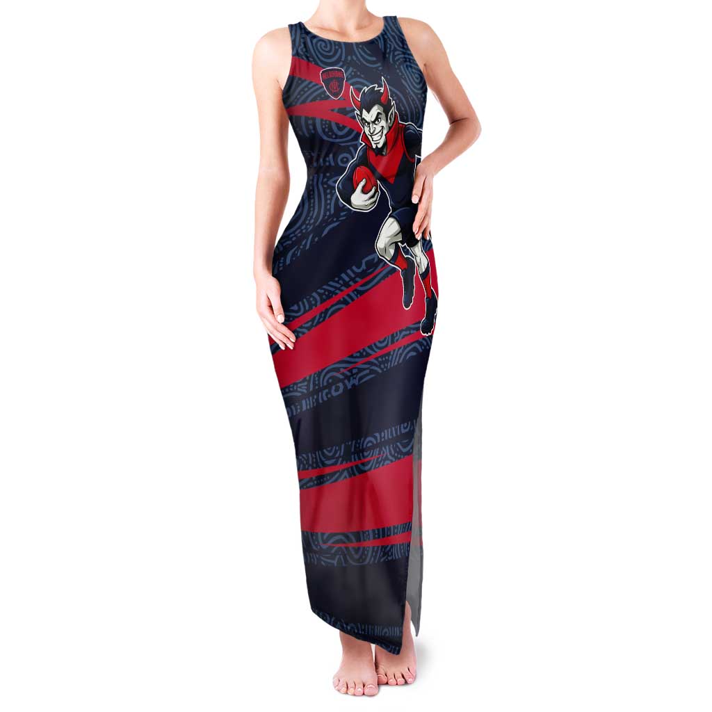 Melbourne Demons Australian Football Tank Maxi Dress Devil Mascot With Indigenous Pattern Art