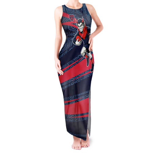 Melbourne Demons Australian Football Tank Maxi Dress Devil Mascot With Indigenous Pattern Art