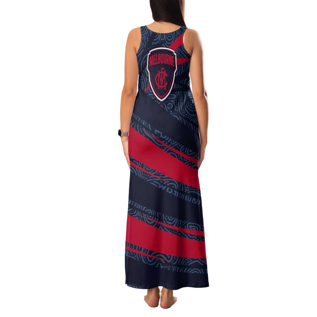 Melbourne Demons Australian Football Tank Maxi Dress Devil Mascot With Indigenous Pattern Art