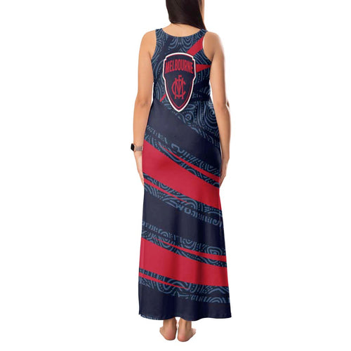 Melbourne Demons Australian Football Tank Maxi Dress Devil Mascot With Indigenous Pattern Art