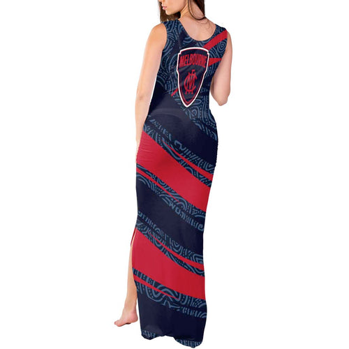 Melbourne Demons Australian Football Tank Maxi Dress Devil Mascot With Indigenous Pattern Art