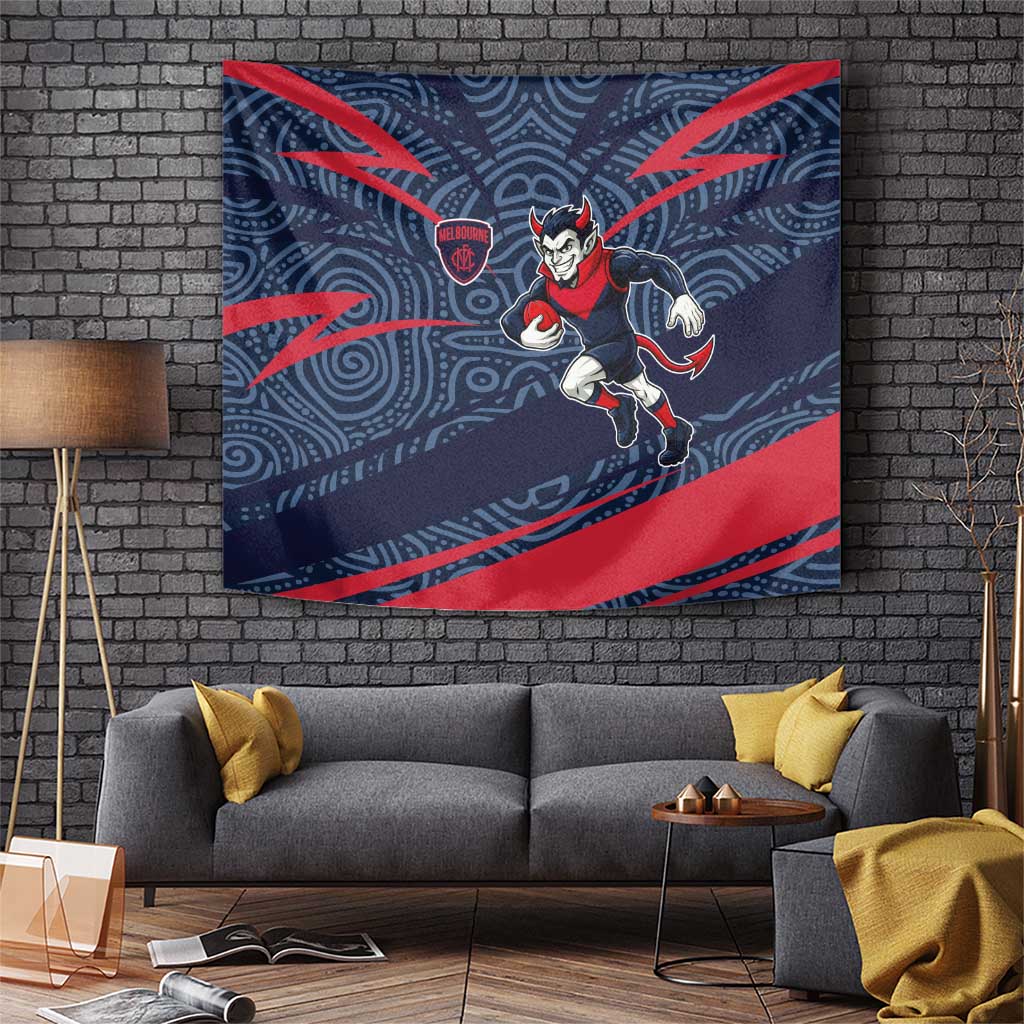 Melbourne Demons Australian Football Tapestry Devil Mascot With Indigenous Pattern Art