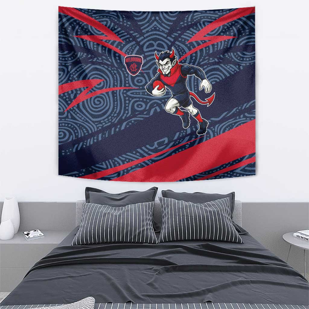 Melbourne Demons Australian Football Tapestry Devil Mascot With Indigenous Pattern Art