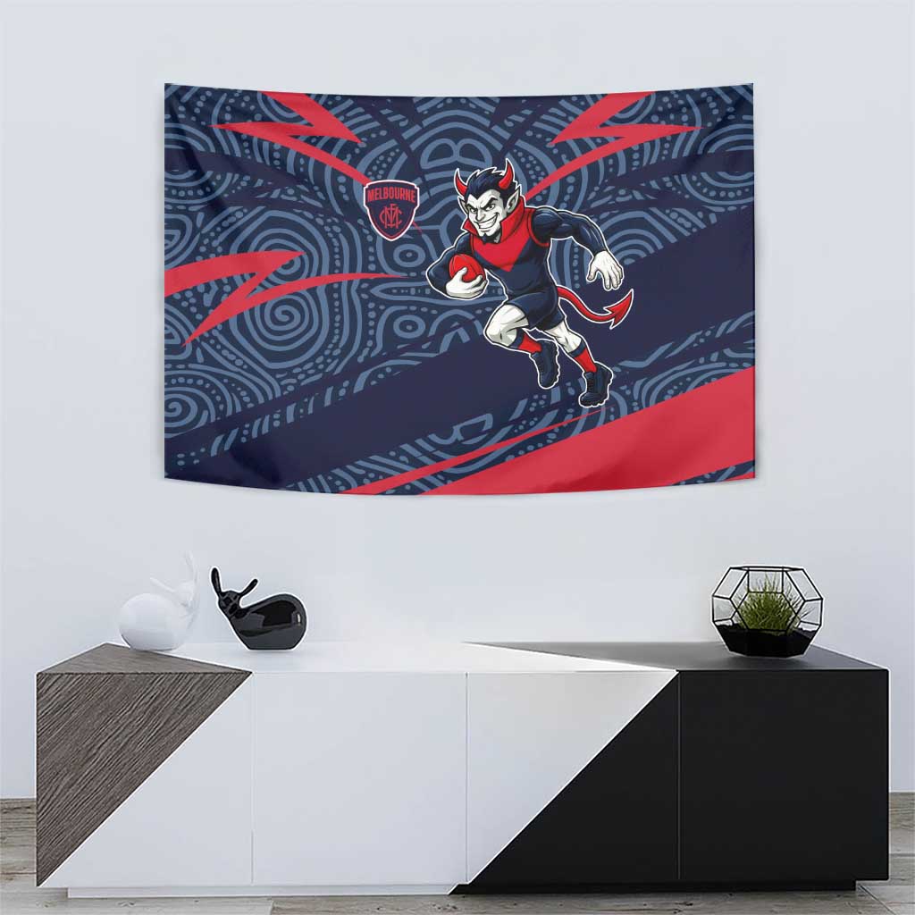 Melbourne Demons Australian Football Tapestry Devil Mascot With Indigenous Pattern Art
