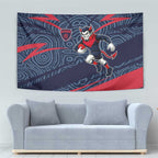 Melbourne Demons Australian Football Tapestry Devil Mascot With Indigenous Pattern Art