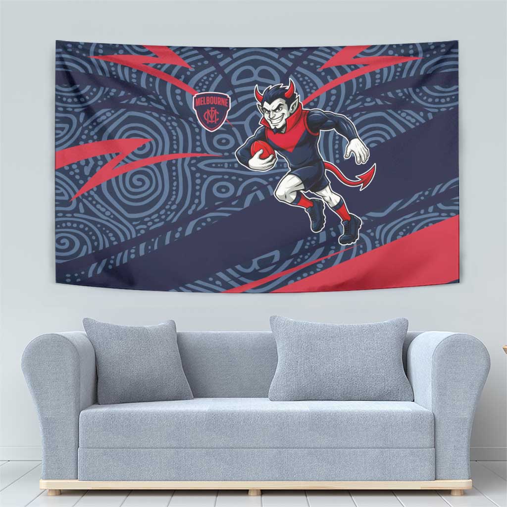 Melbourne Demons Australian Football Tapestry Devil Mascot With Indigenous Pattern Art
