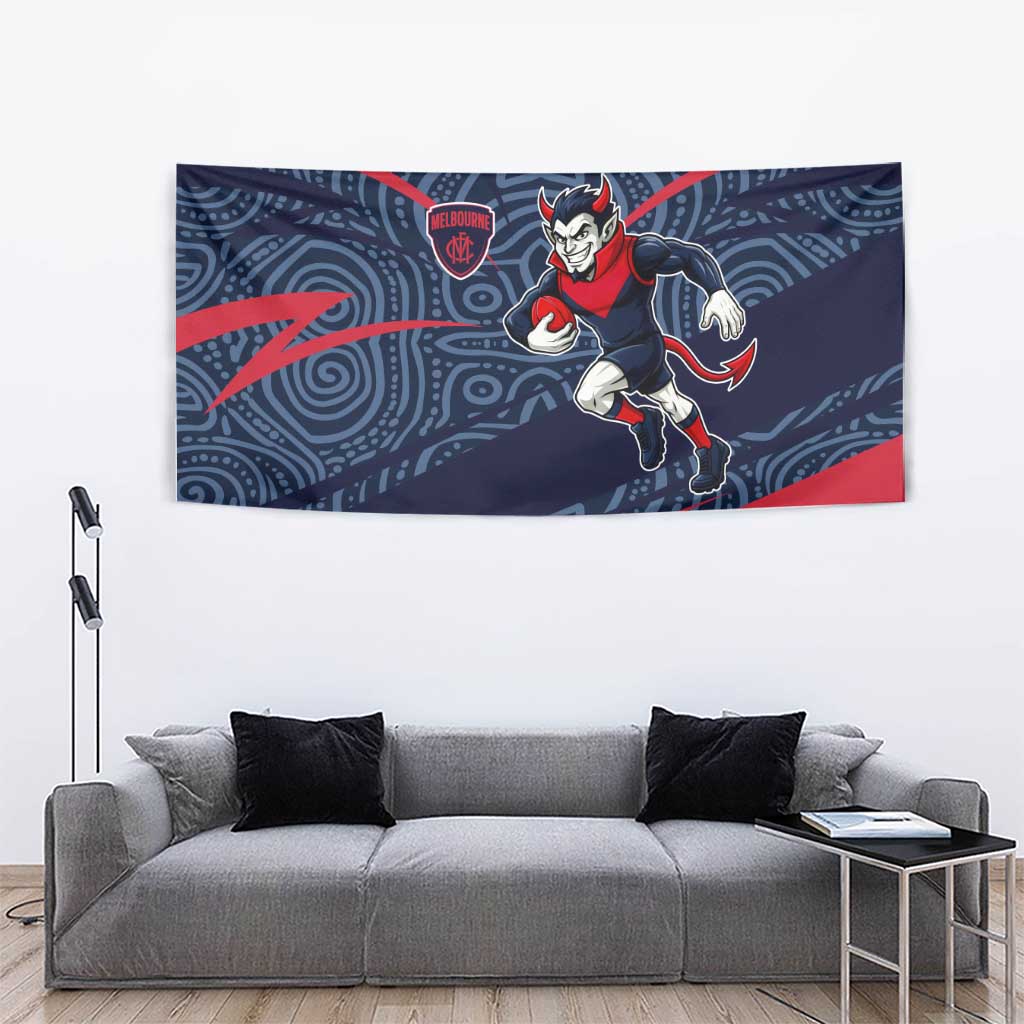 Melbourne Demons Australian Football Tapestry Devil Mascot With Indigenous Pattern Art