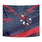 Melbourne Demons Australian Football Tapestry Devil Mascot With Indigenous Pattern Art