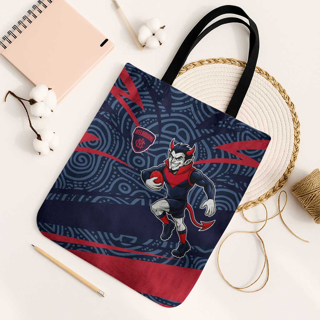 Melbourne Demons Australian Football Tote Bag Devil Mascot With Indigenous Pattern Art