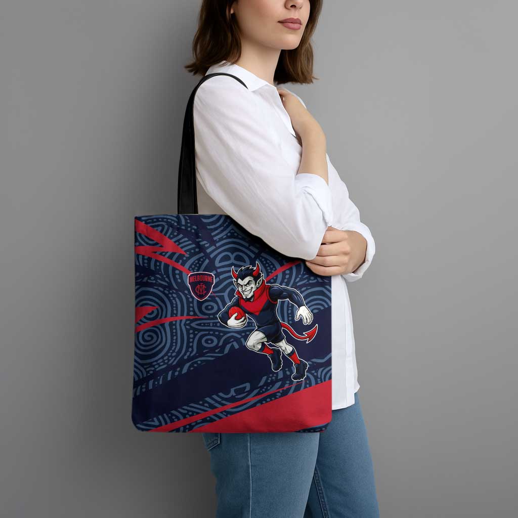 Melbourne Demons Australian Football Tote Bag Devil Mascot With Indigenous Pattern Art