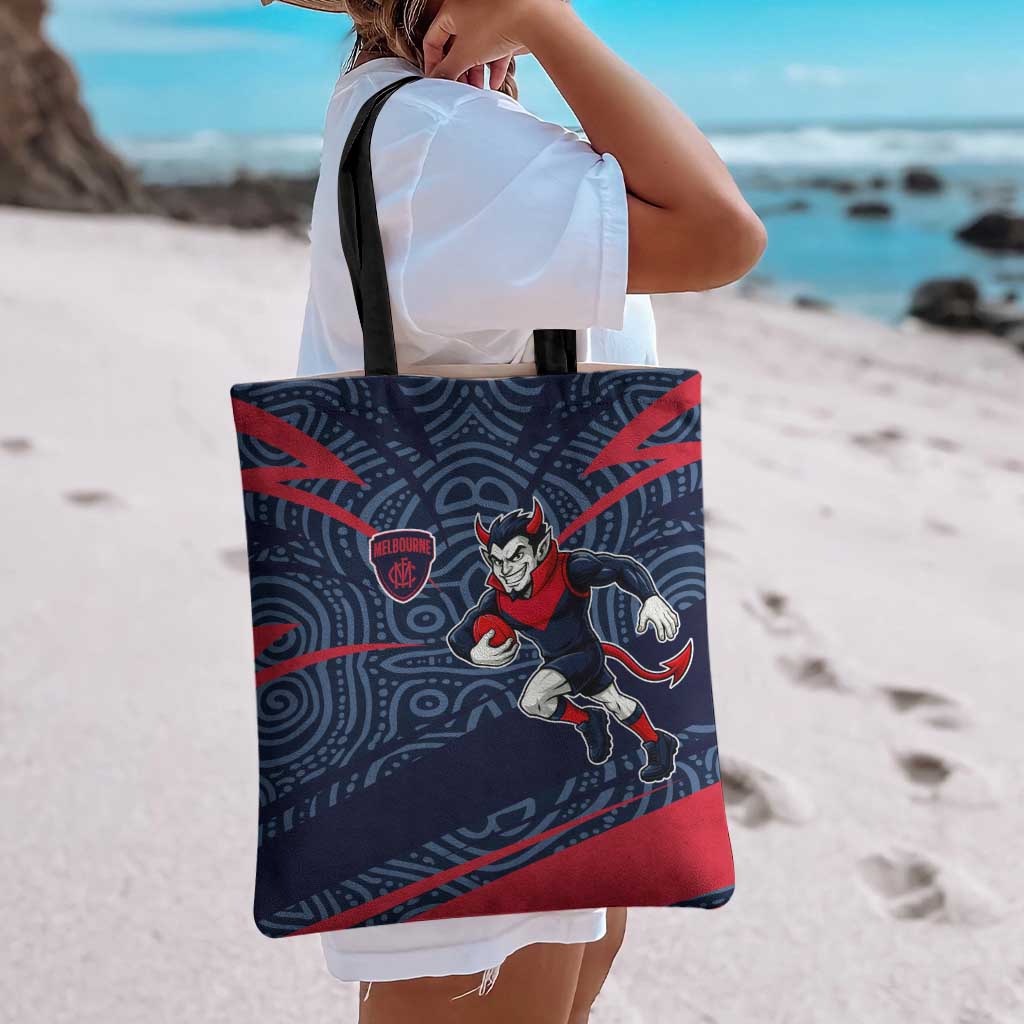 Melbourne Demons Australian Football Tote Bag Devil Mascot With Indigenous Pattern Art