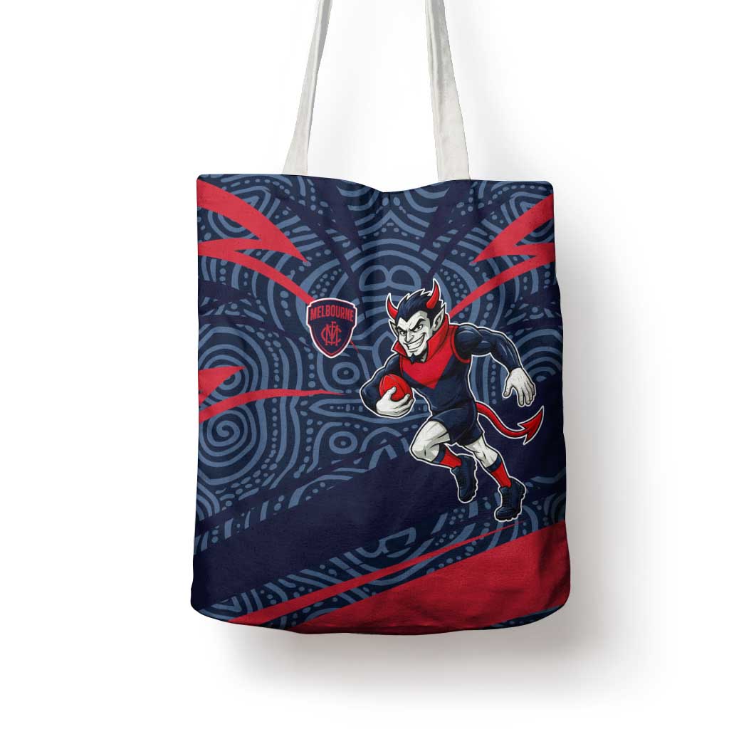 Melbourne Demons Australian Football Tote Bag Devil Mascot With Indigenous Pattern Art