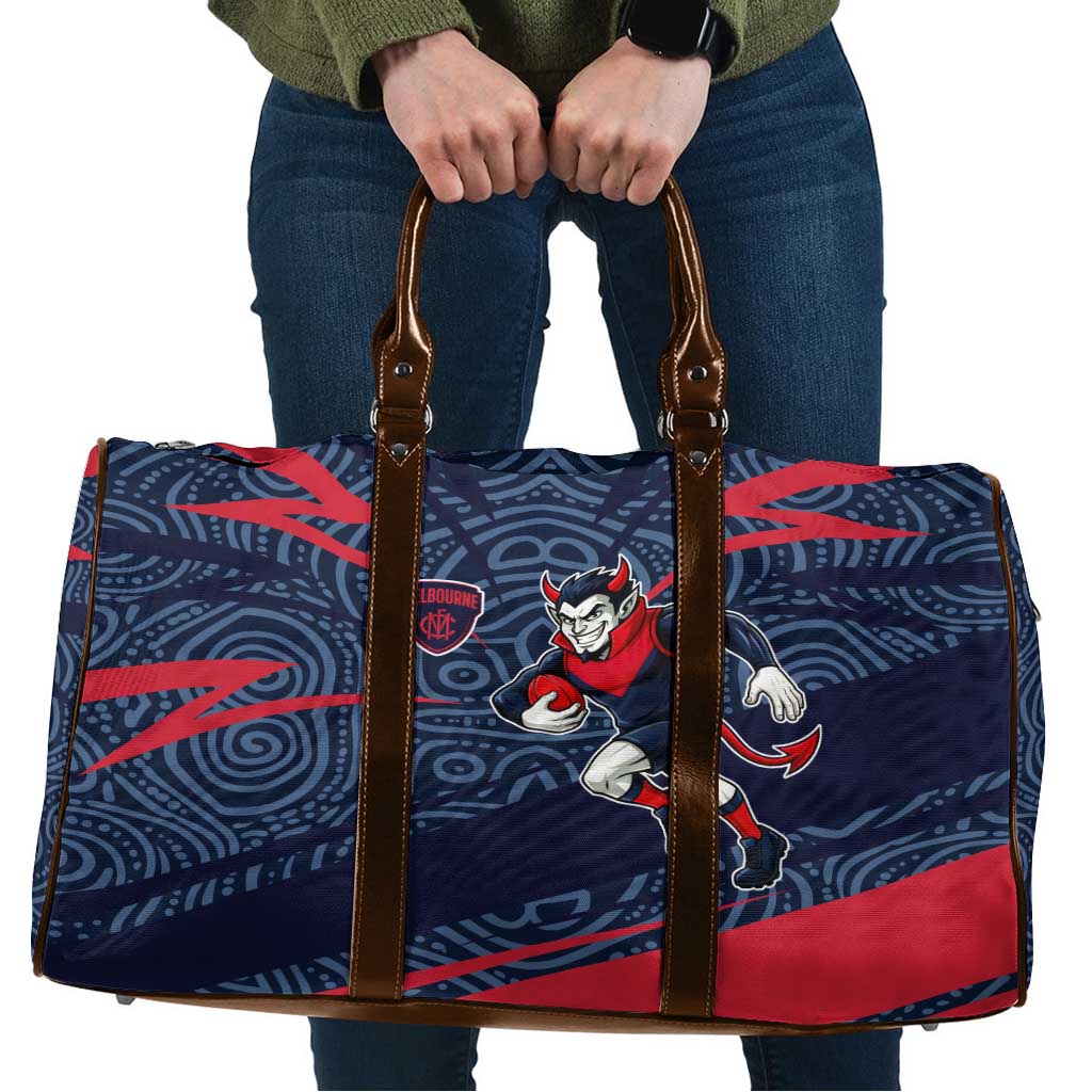 Melbourne Demons Australian Football Travel Bag Devil Mascot With Indigenous Pattern Art