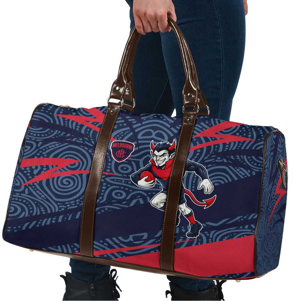 Melbourne Demons Australian Football Travel Bag Devil Mascot With Indigenous Pattern Art