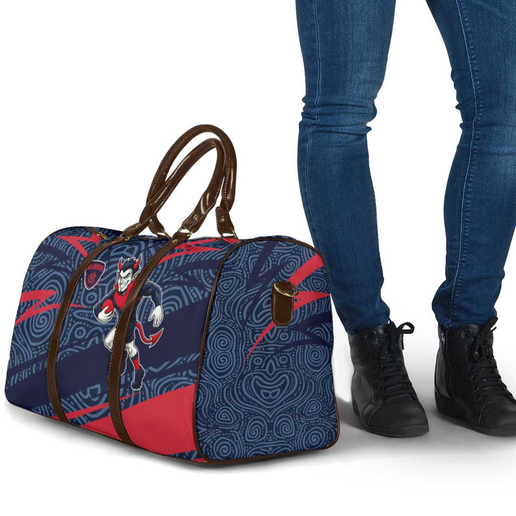 Melbourne Demons Australian Football Travel Bag Devil Mascot With Indigenous Pattern Art