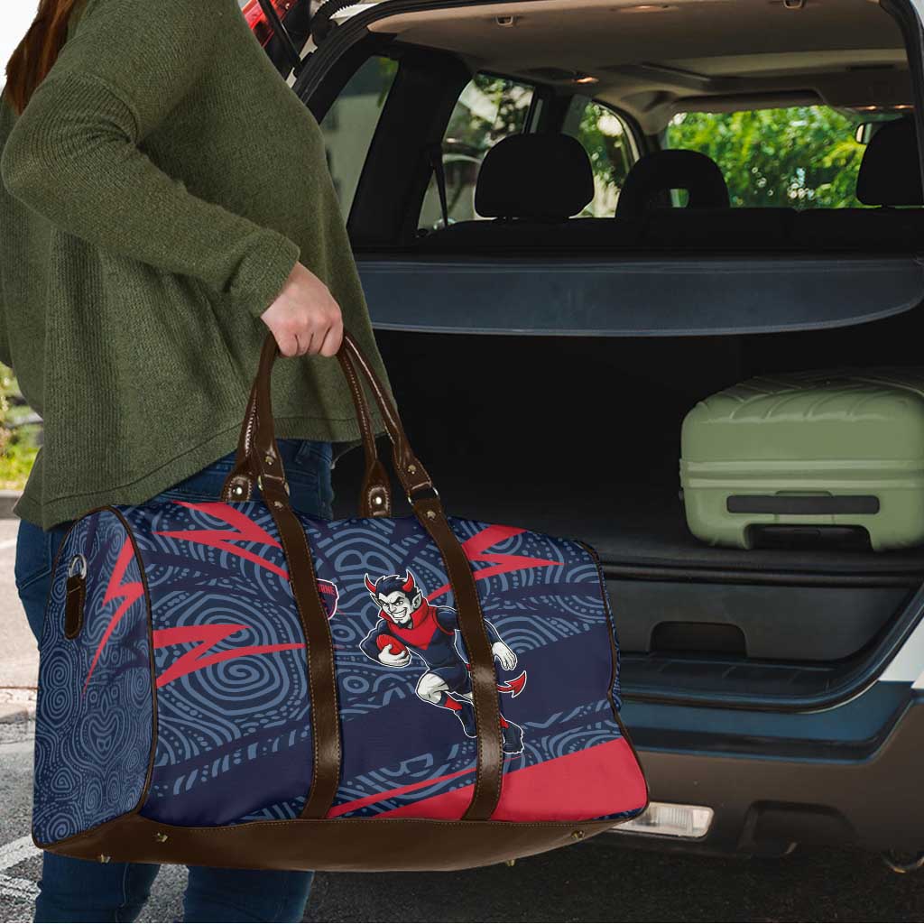 Melbourne Demons Australian Football Travel Bag Devil Mascot With Indigenous Pattern Art