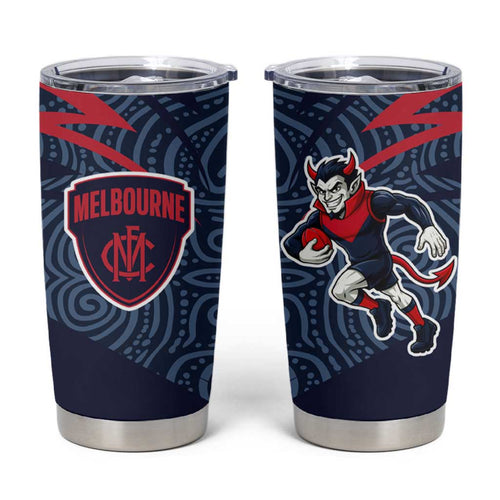 Melbourne Demons Australian Football Tumbler Cup Devil Mascot With Indigenous Pattern Art