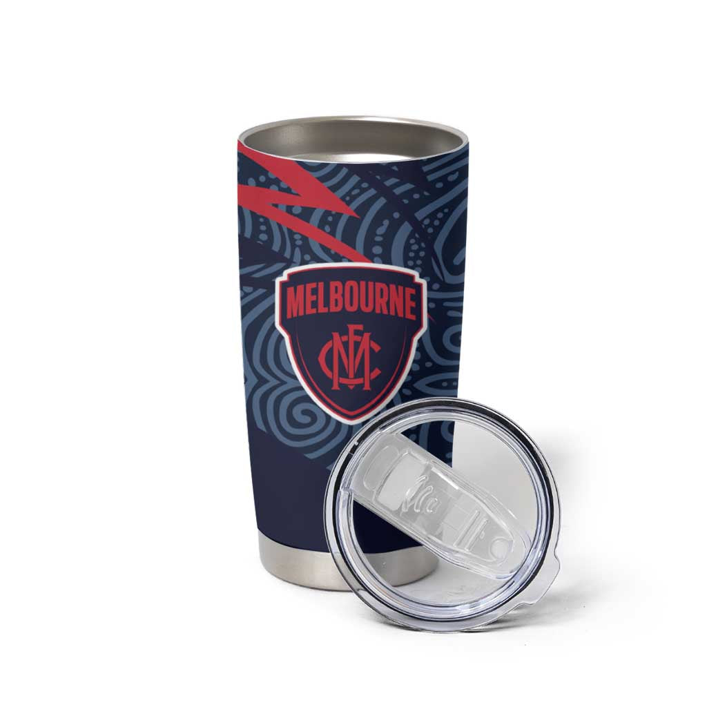 Melbourne Demons Australian Football Tumbler Cup Devil Mascot With Indigenous Pattern Art