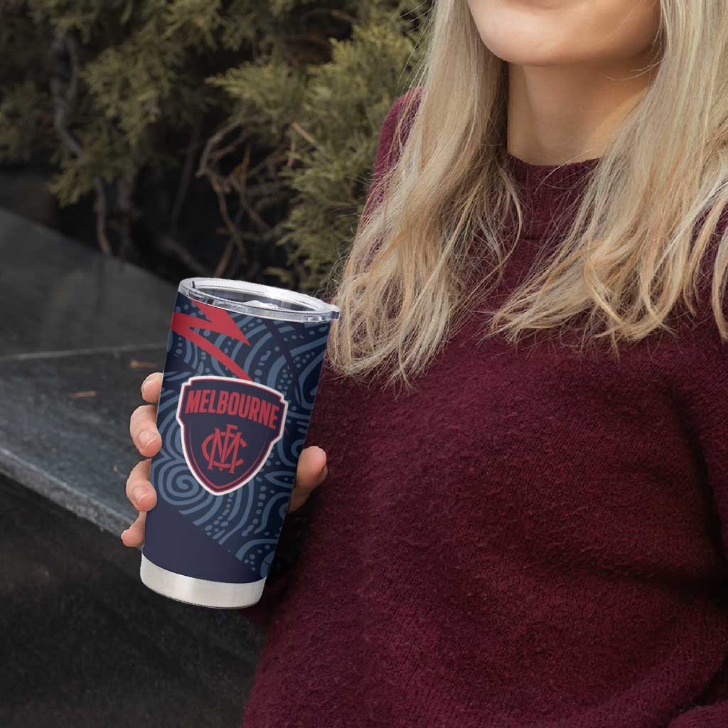 Melbourne Demons Australian Football Tumbler Cup Devil Mascot With Indigenous Pattern Art