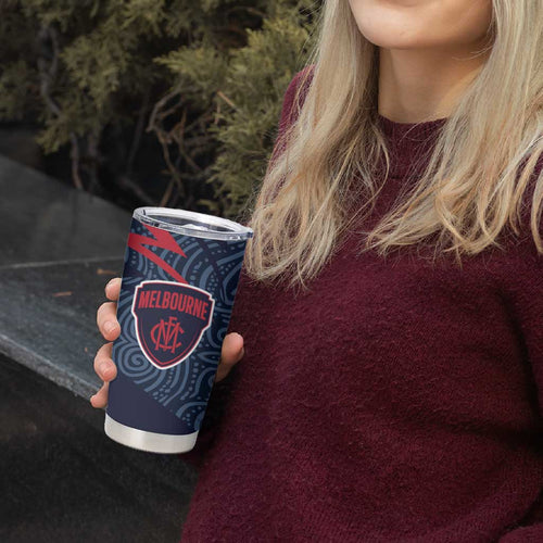 Melbourne Demons Australian Football Tumbler Cup Devil Mascot With Indigenous Pattern Art