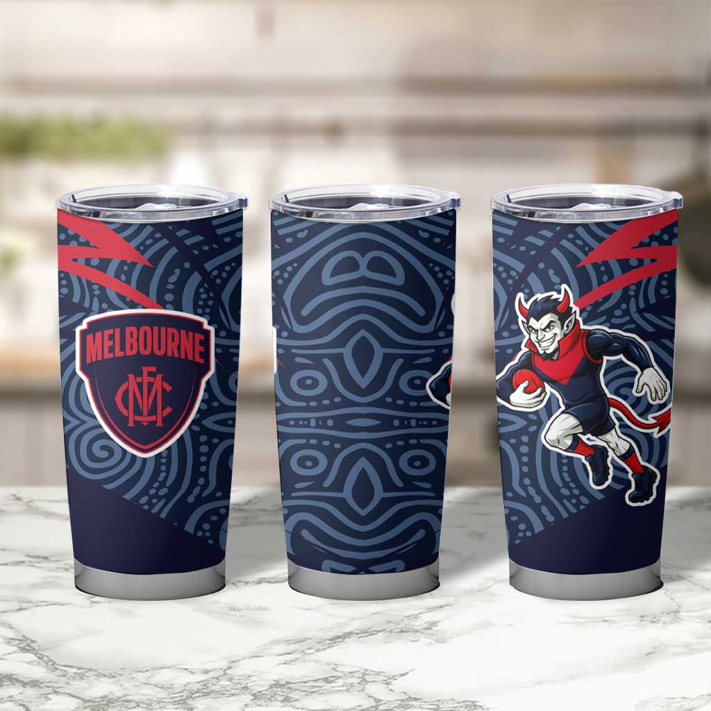 Melbourne Demons Australian Football Tumbler Cup Devil Mascot With Indigenous Pattern Art