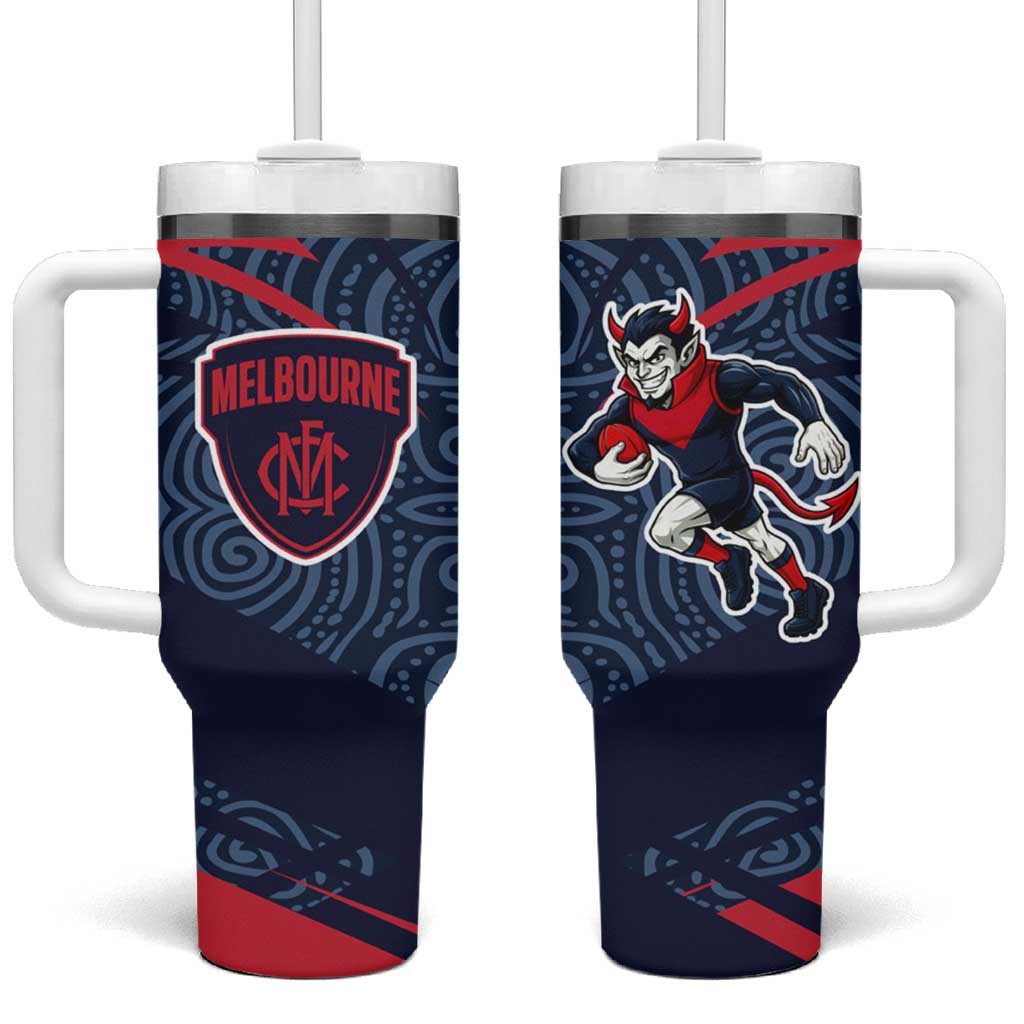 Melbourne Demons Australian Football Tumbler With Handle Devil Mascot With Indigenous Pattern Art