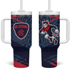 Melbourne Demons Australian Football Tumbler With Handle Devil Mascot With Indigenous Pattern Art