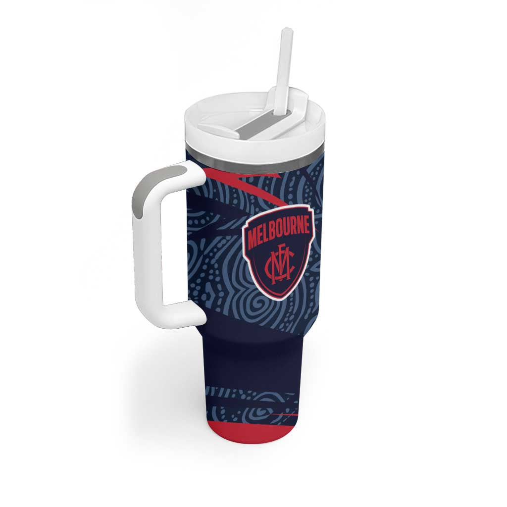 Melbourne Demons Australian Football Tumbler With Handle Devil Mascot With Indigenous Pattern Art