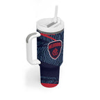 Melbourne Demons Australian Football Tumbler With Handle Devil Mascot With Indigenous Pattern Art