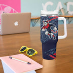 Melbourne Demons Australian Football Tumbler With Handle Devil Mascot With Indigenous Pattern Art