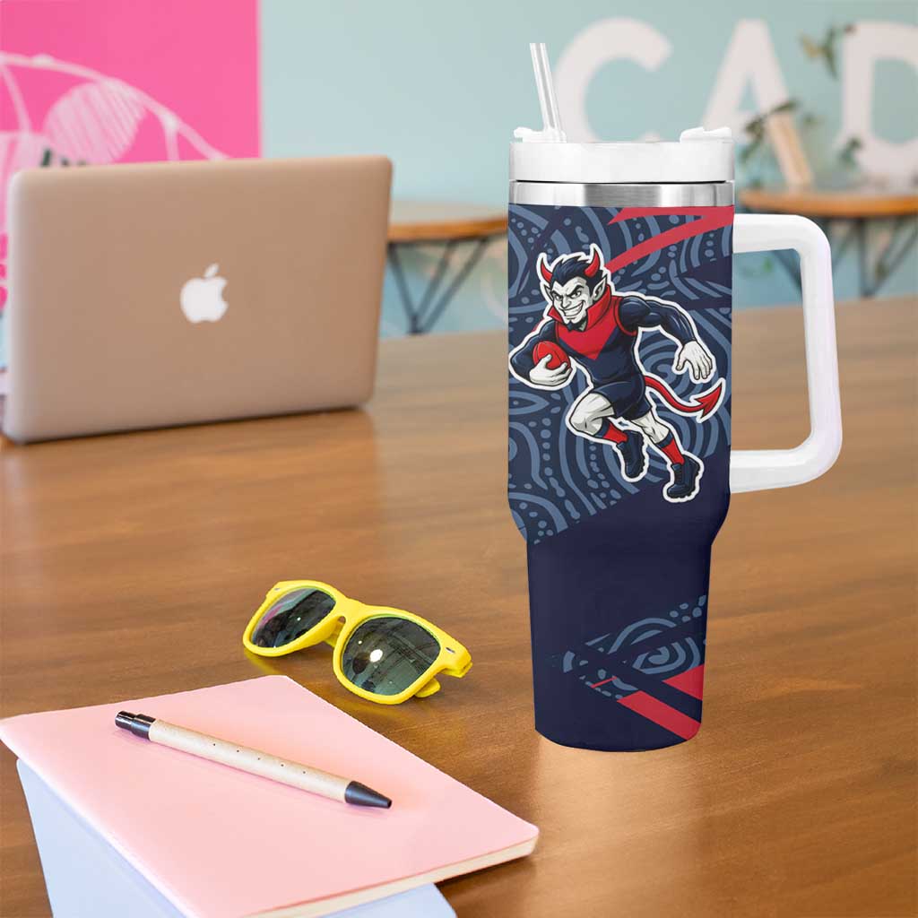 Melbourne Demons Australian Football Tumbler With Handle Devil Mascot With Indigenous Pattern Art