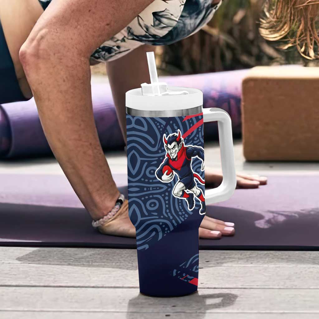 Melbourne Demons Australian Football Tumbler With Handle Devil Mascot With Indigenous Pattern Art