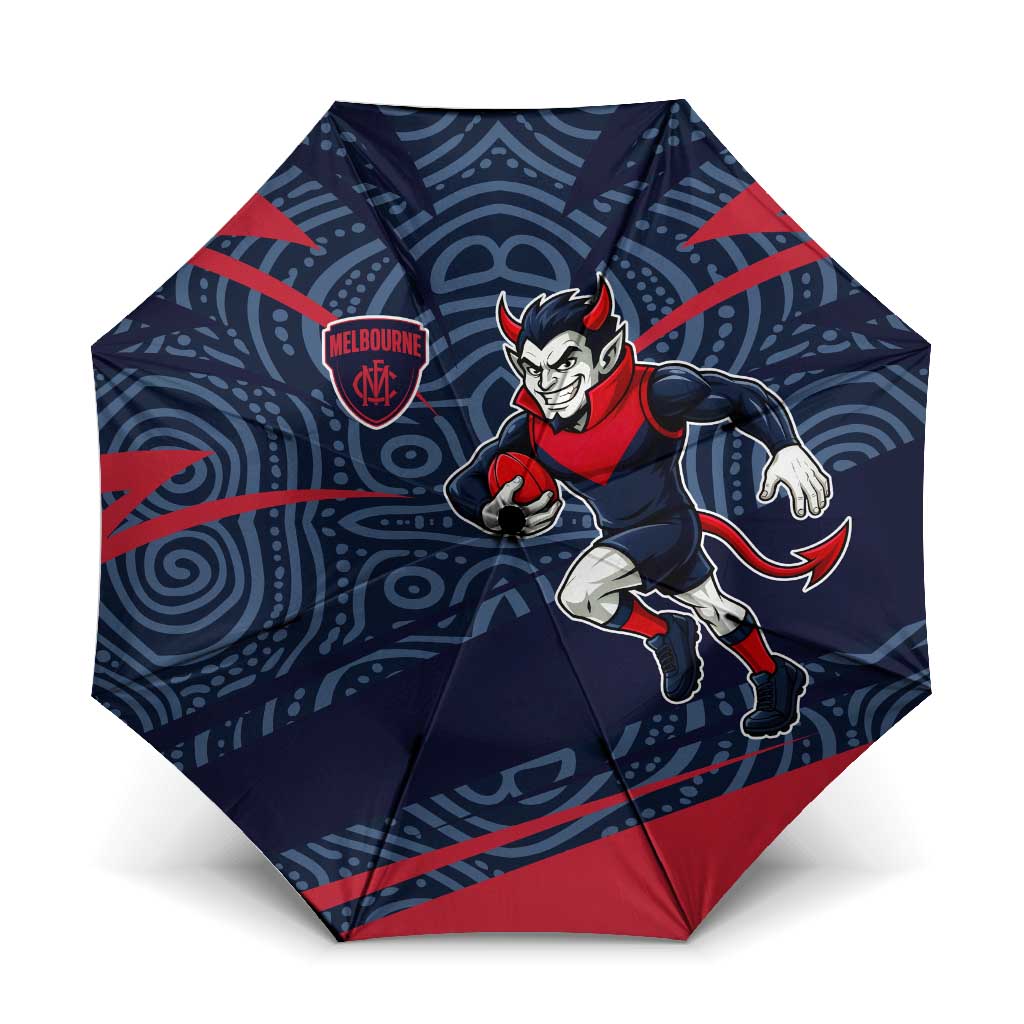 Melbourne Demons Australian Football Umbrella Devil Mascot With Indigenous Pattern Art