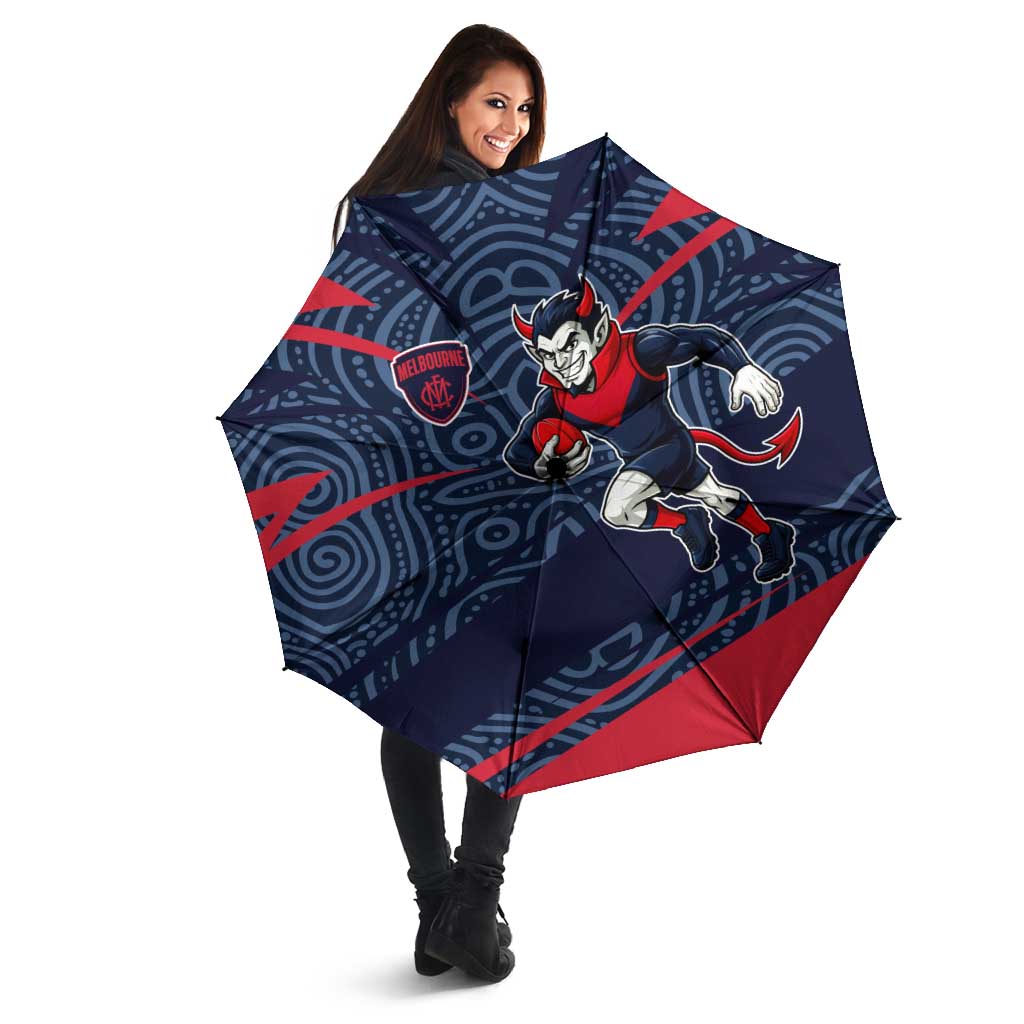 Melbourne Demons Australian Football Umbrella Devil Mascot With Indigenous Pattern Art