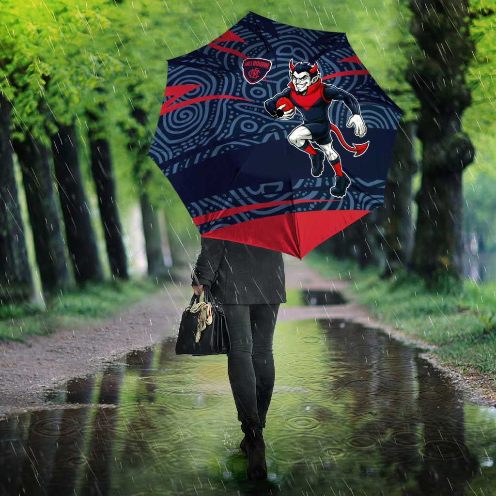 Melbourne Demons Australian Football Umbrella Devil Mascot With Indigenous Pattern Art