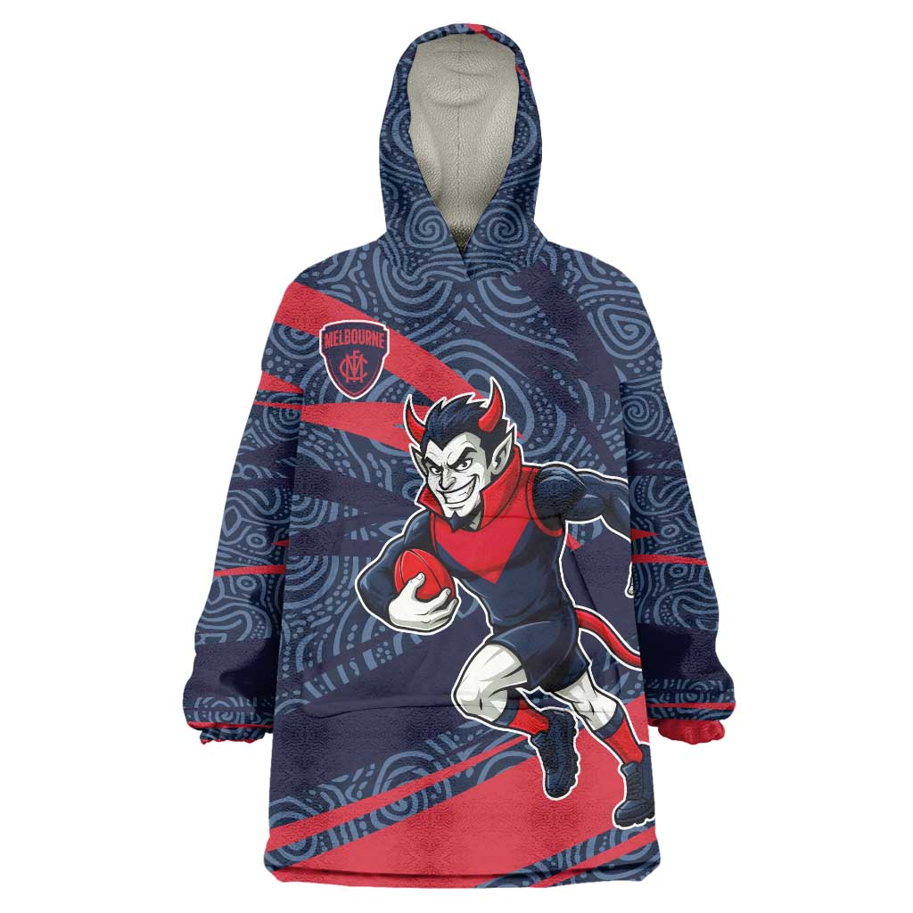 Melbourne Demons Australian Football Wearable Blanket Hoodie Devil Mascot With Indigenous Pattern Art