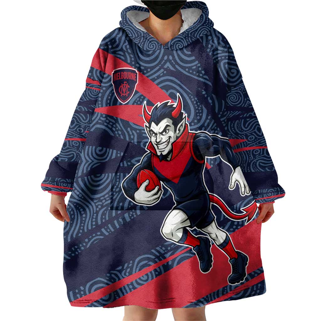Melbourne Demons Australian Football Wearable Blanket Hoodie Devil Mascot With Indigenous Pattern Art