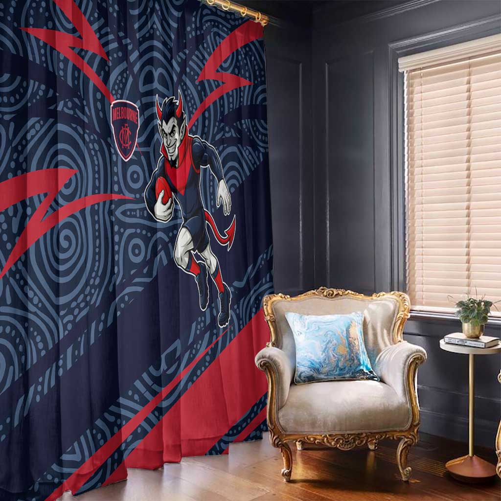 Melbourne Demons Australian Football Window Curtain Devil Mascot With Indigenous Pattern Art
