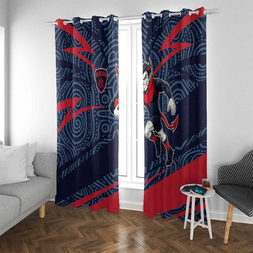 Melbourne Demons Australian Football Window Curtain Devil Mascot With Indigenous Pattern Art