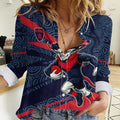 Melbourne Demons Australian Football Women Casual Shirt Devil Mascot With Indigenous Pattern Art