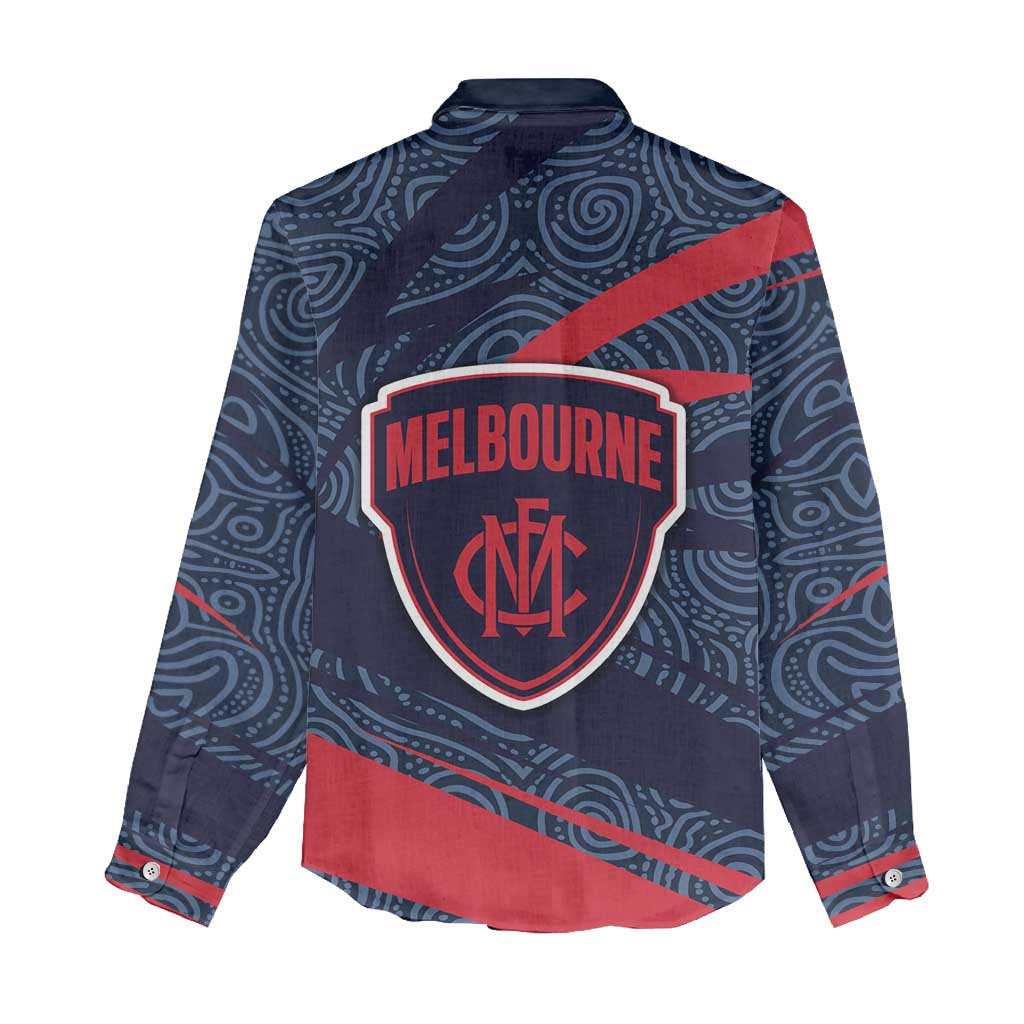 Melbourne Demons Australian Football Women Casual Shirt Devil Mascot With Indigenous Pattern Art
