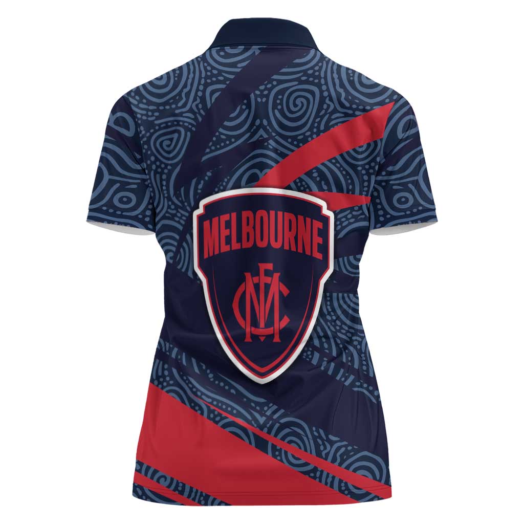 Melbourne Demons Australian Football Women Polo Shirt Devil Mascot With Indigenous Pattern Art