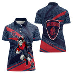 Melbourne Demons Australian Football Women Polo Shirt Devil Mascot With Indigenous Pattern Art