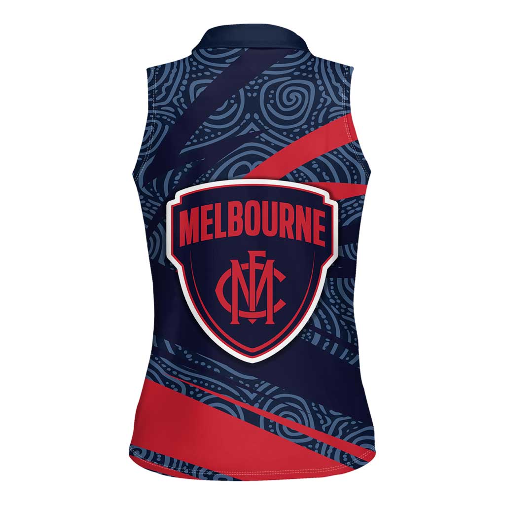 Melbourne Demons Australian Football Women Sleeveless Polo Shirt Devil Mascot With Indigenous Pattern Art