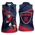 Melbourne Demons Australian Football Women Sleeveless Polo Shirt Devil Mascot With Indigenous Pattern Art