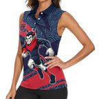 Melbourne Demons Australian Football Women Sleeveless Polo Shirt Devil Mascot With Indigenous Pattern Art